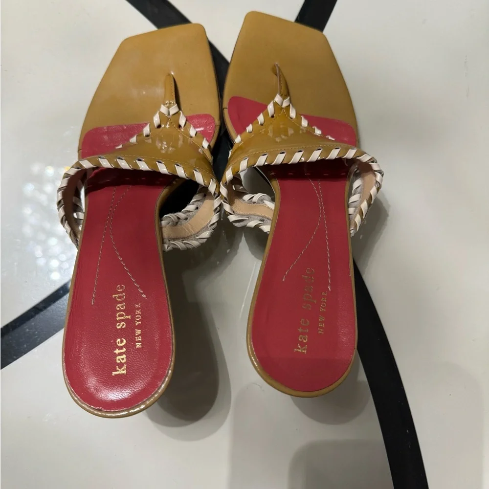Kate Spade Tan and Red Mule Sandals with Braided Trim - Picture 6 of 6